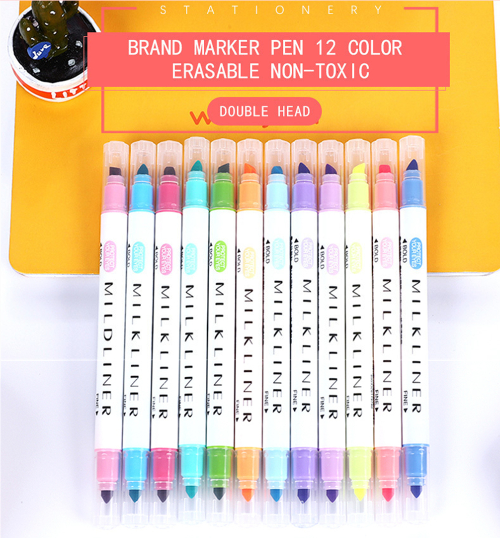 12pcs-Highlighter-Pen-Set-Double-Head-Fluorescent-Marker-Watercolor-Pen-Business-Office-Writing-Draw-1738598-1