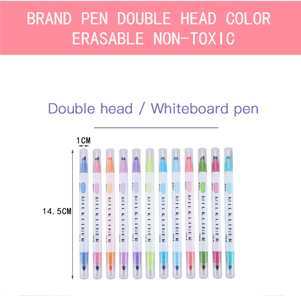 12pcs-Highlighter-Pen-Set-Double-Head-Fluorescent-Marker-Watercolor-Pen-Business-Office-Writing-Draw-1738598-2