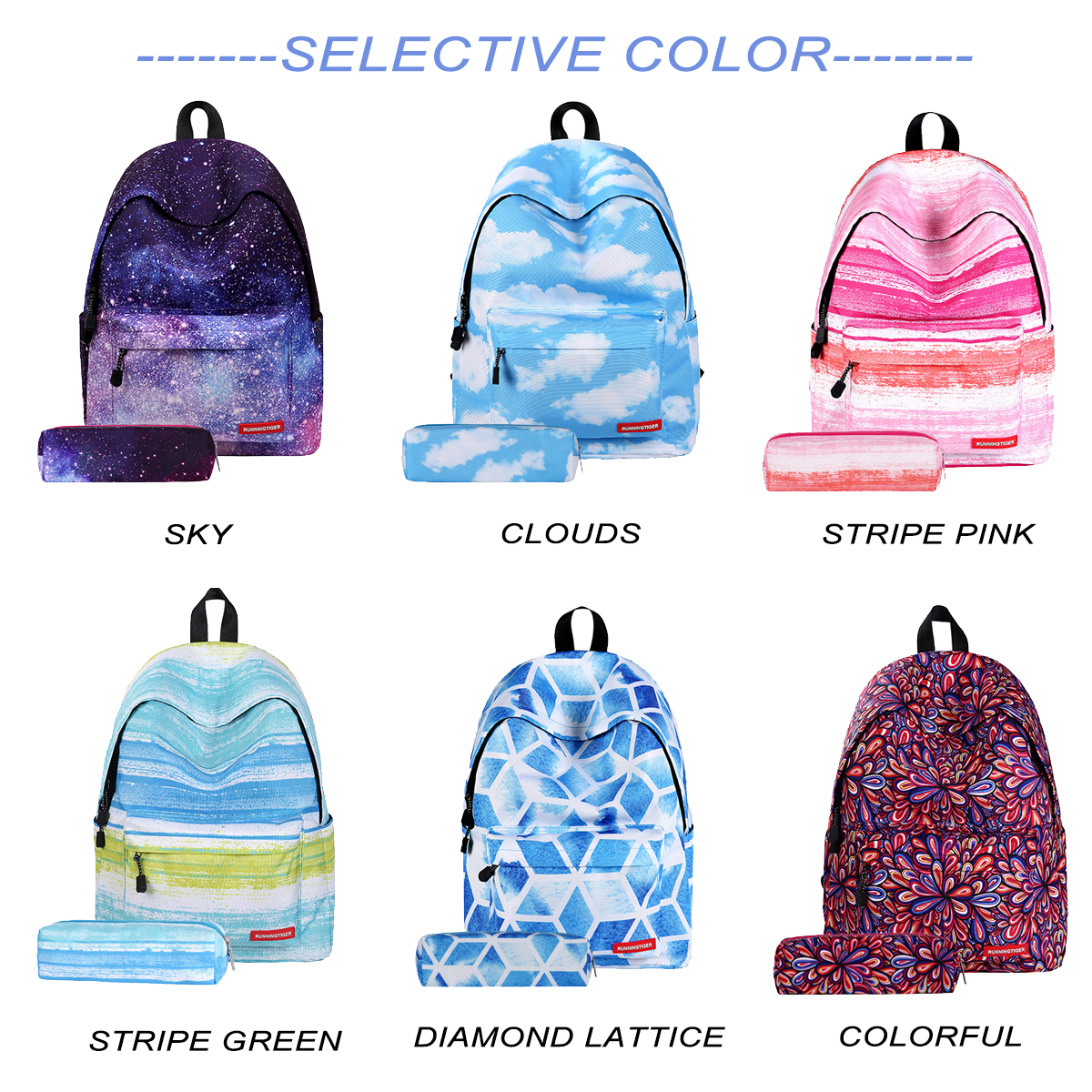 2PcsSet-Fashion-Starry-Sky-Striped-Canvas-School-Backpack-SchoolbagMatching-Pencil-Bag-Gift-for-Girl-1572762-1