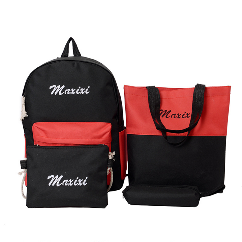 4-PcsSet-Nylon-Backpack-Crossbody-Bag-Pencil-Case-Shoulder-Bag-Waterproof-Student-School-Stationery--1641603-1