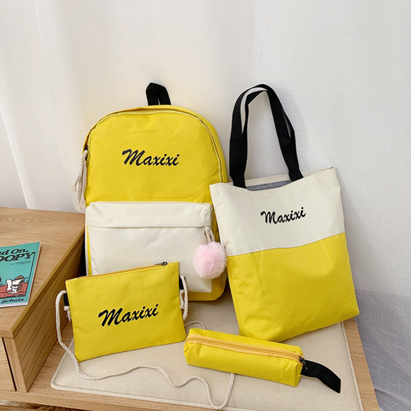 4-PcsSet-Nylon-Backpack-Crossbody-Bag-Pencil-Case-Shoulder-Bag-Waterproof-Student-School-Stationery--1641603-2