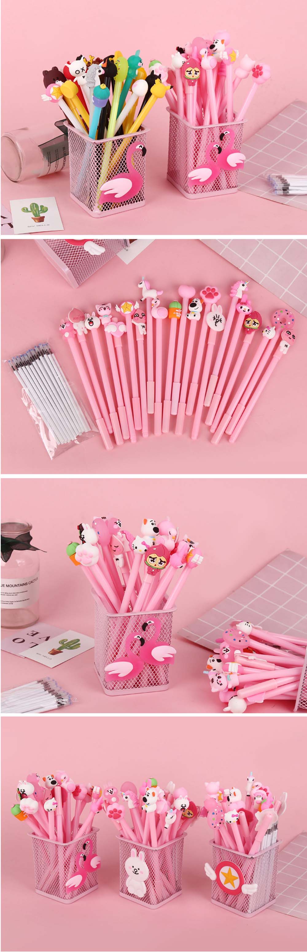Creative-20-Gel-Pen-20-Pen-Refill-1-Cartoon-Pink-Pen-Holder-Stationery-Set-school-Supplies-Gift-Set-1358418-2