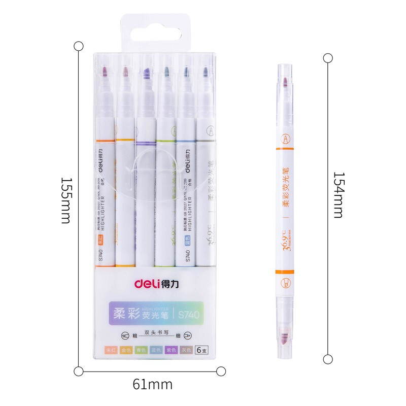 Deli-S740-6-Pcsset-Dual-head-Highlighters-Fluorescent-Pens-Set-Hand-Painting-Artist-Marker-Pens-Gift-1593947-6