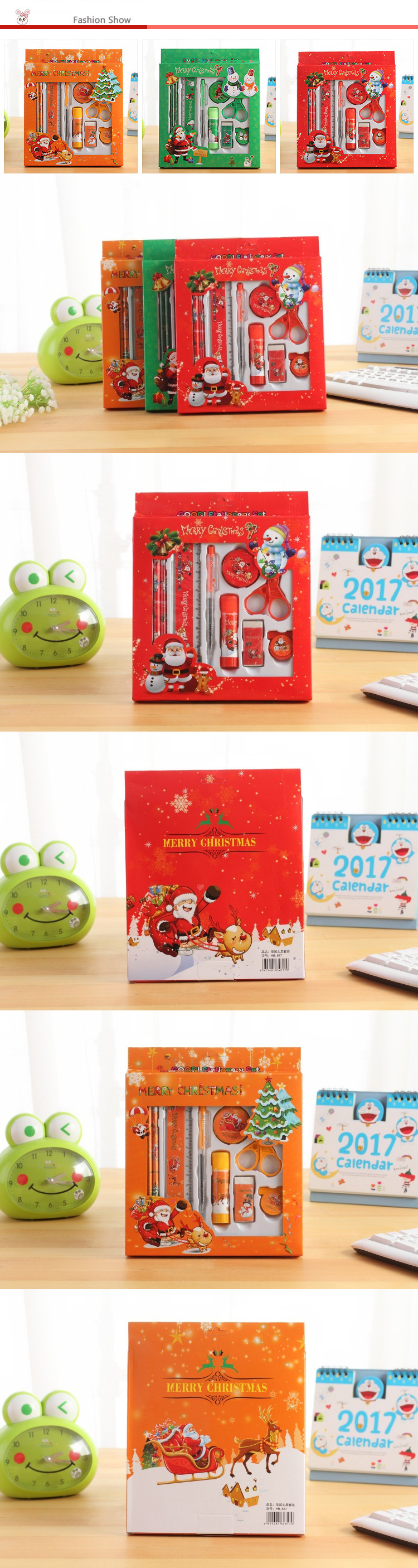 Languotu-817-9-Pcs-Christmas-Stationery-Set-Santa-Pencils-Ruler-Eraser-Solid-Glue-Pencil-Sharpener-S-1614460-1