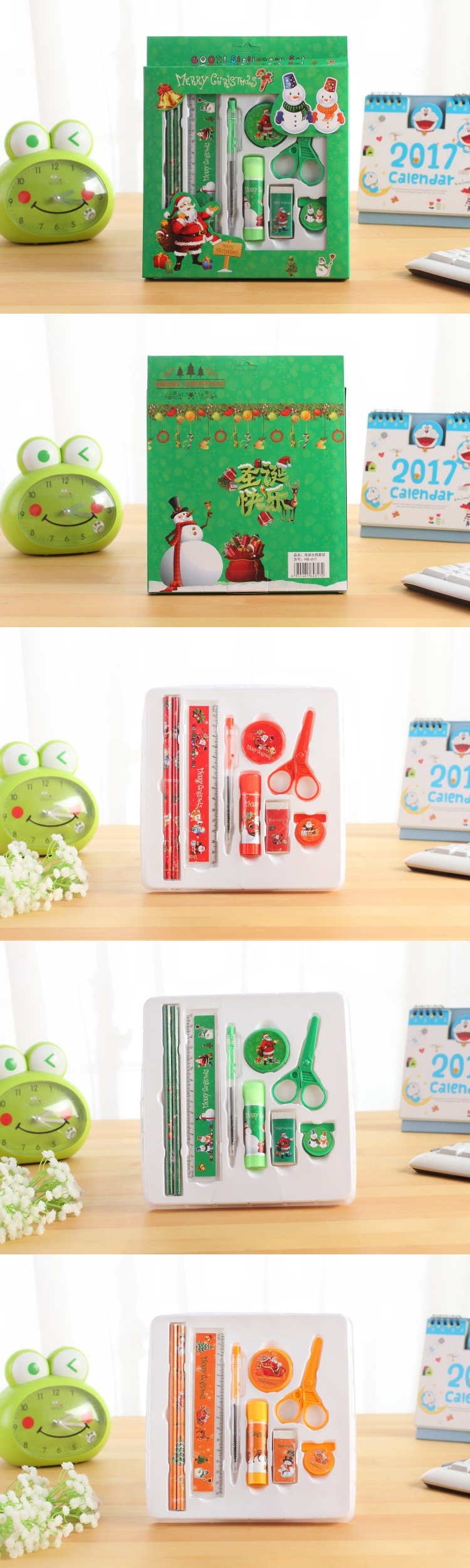 Languotu-817-9-Pcs-Christmas-Stationery-Set-Santa-Pencils-Ruler-Eraser-Solid-Glue-Pencil-Sharpener-S-1614460-2