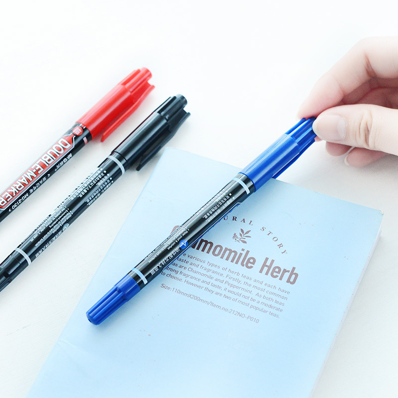 MG-MG2130Y22O4-1-Piece-Dual-Head-Marker-Pen-BlackBlueRed-Extra-Fine-Point-Oil-Ink-Liner-Twin-Mark-Pe-1570449-9