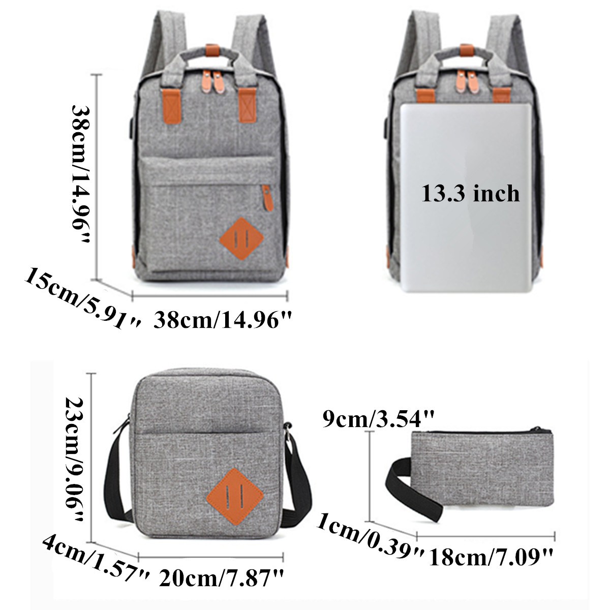 3PCS-Men-Women-School-Backpack-Shoulder-Bag-Student-Laptop-Handbag-Travel-Tote-1649658-5