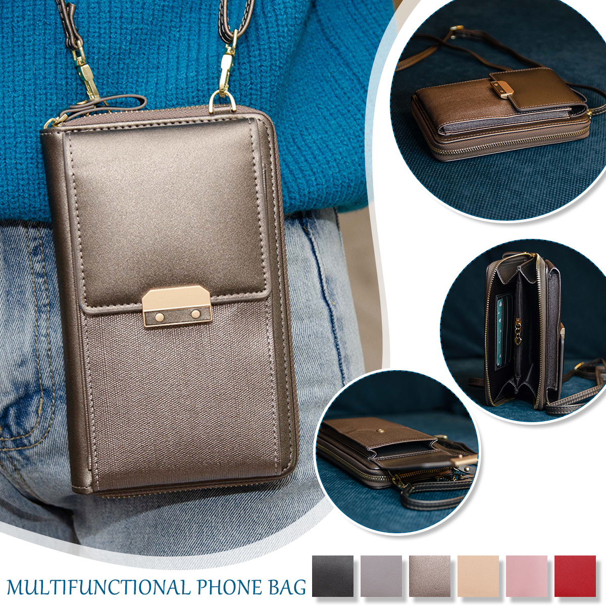Fashion-Multi-Pockets-PU-Leather-Mobile-Phone-Women-Shoulder-Bag-Crossbody-Bag-1821797-1