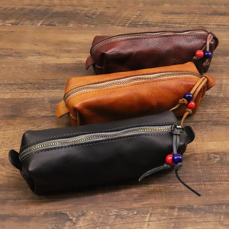 Handmade-Large-Capacity-First-Layer-Genuine-Leather-Pen-Glasses-Card-Storage-Bag-Organizer-1817910-1
