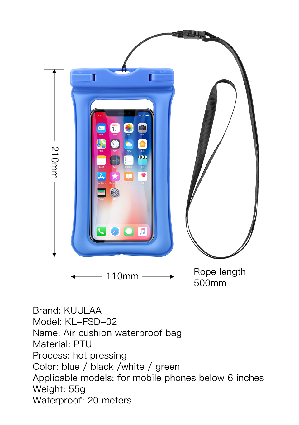 KUULAA-IPX8-Waterproof-Phone-Pouch-Air-Cushion-Anti-explosion-Screen-Touch-Underwater-Swimming-Divin-1613996-9