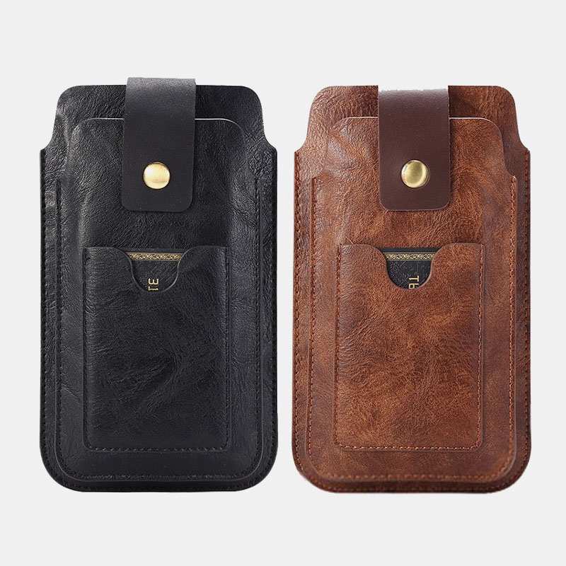 Men-Retro-PU-Leather-with-Card-Slot-Holder-2-Layer-Mobile-Phone-Storage-Bag-Waist-Belt-Pack-1771922-1