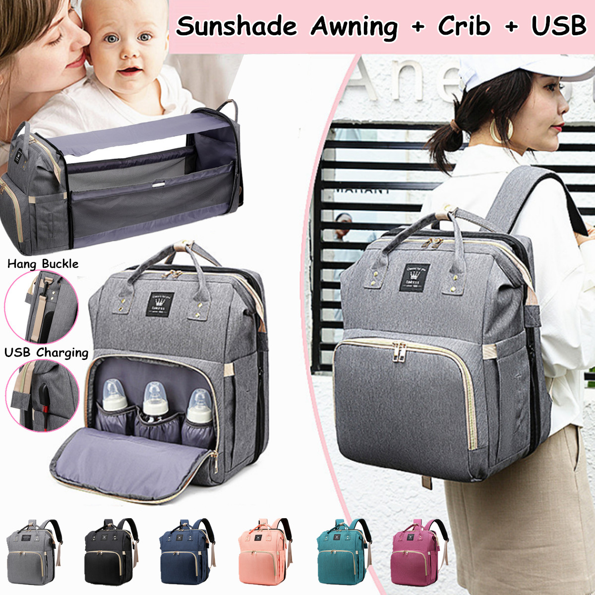 Multifunctional-2-IN-1-Large-Capacity-Foldable-Travel-with-Sunshade-Baby-Infant-Crib-Diaper-Macbook--1858195-1
