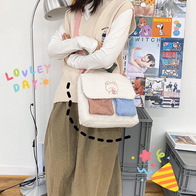 Women-Plush-Embroidered-Cartoon-Pattern-Large-Capacity-Phone-Tablet-Macbook-Book-Storage-Crossbody-S-1795931-4