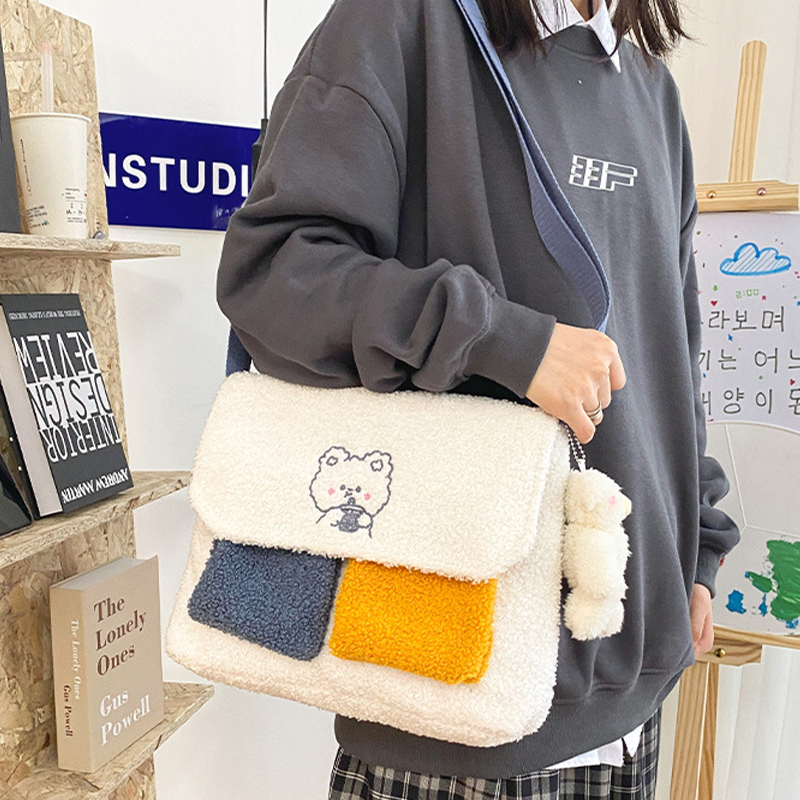 Women-Plush-Embroidered-Cartoon-Pattern-Large-Capacity-Phone-Tablet-Macbook-Book-Storage-Crossbody-S-1795931-5
