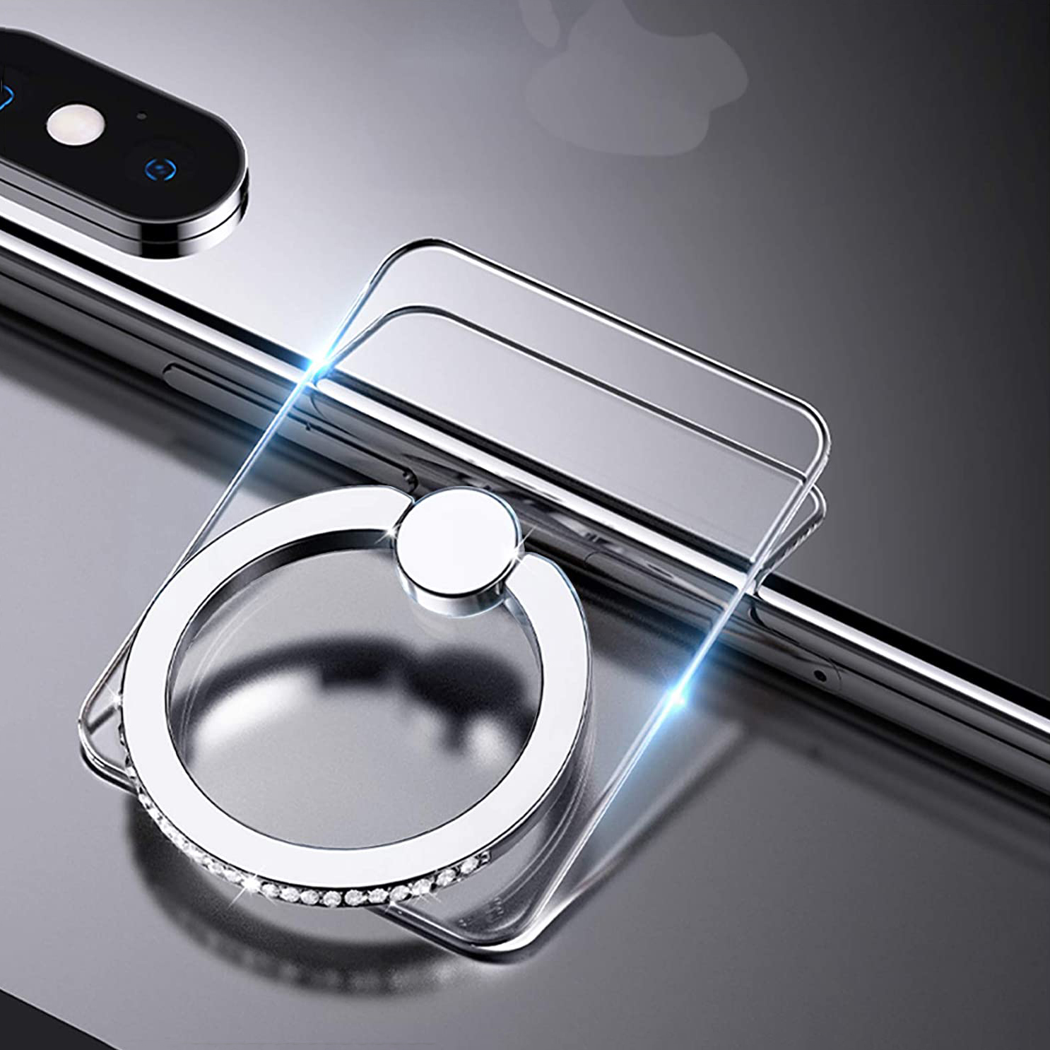 Bakeey-Transparent-Phone-Ring-Holder-Stand-360-Degree-Rotation-Diamond-Decoration-Finger-Grip-Desk-1820281-1