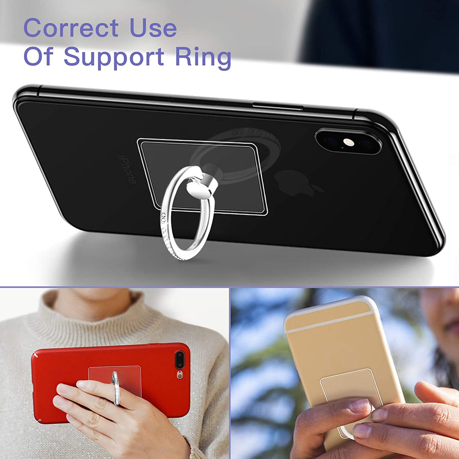 Bakeey-Transparent-Phone-Ring-Holder-Stand-360-Degree-Rotation-Diamond-Decoration-Finger-Grip-Desk-1820281-8