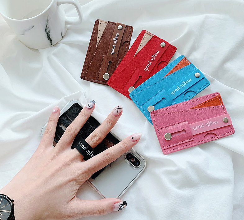 Bakeey-Universal-PU-Leather-Push-Pull-Sticker-Phone-Bracket-Wristband-Finger-Holder-with-Card-Slots-1636518-2