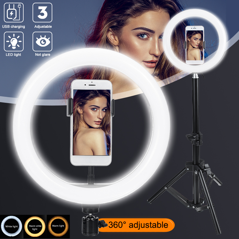 10-Inch-Dimmable-LED-Ring-Light-Photo-Selfie-Fill-Light-with-Tripod-Adjustable-Phone-Holder-Tripod-H-1749024-1