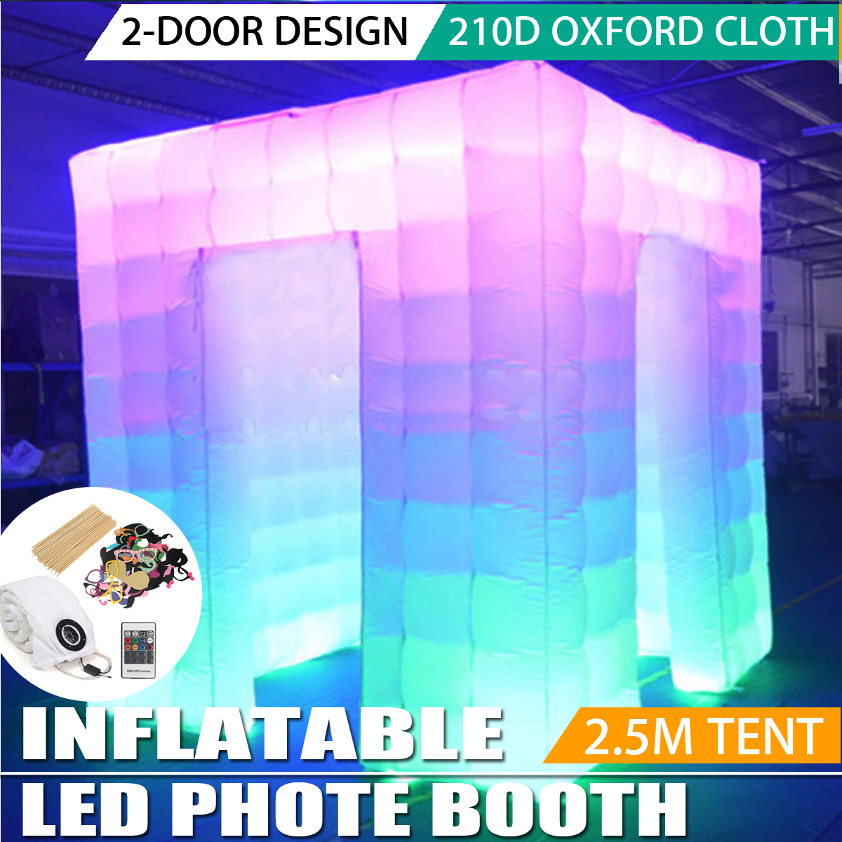 110V-82ft-Two-Door-Multi-color-LED-Inflatable-Photo-Booth-Enclosure-Tent-with-Remote-Control-Air-Ten-1145648-1