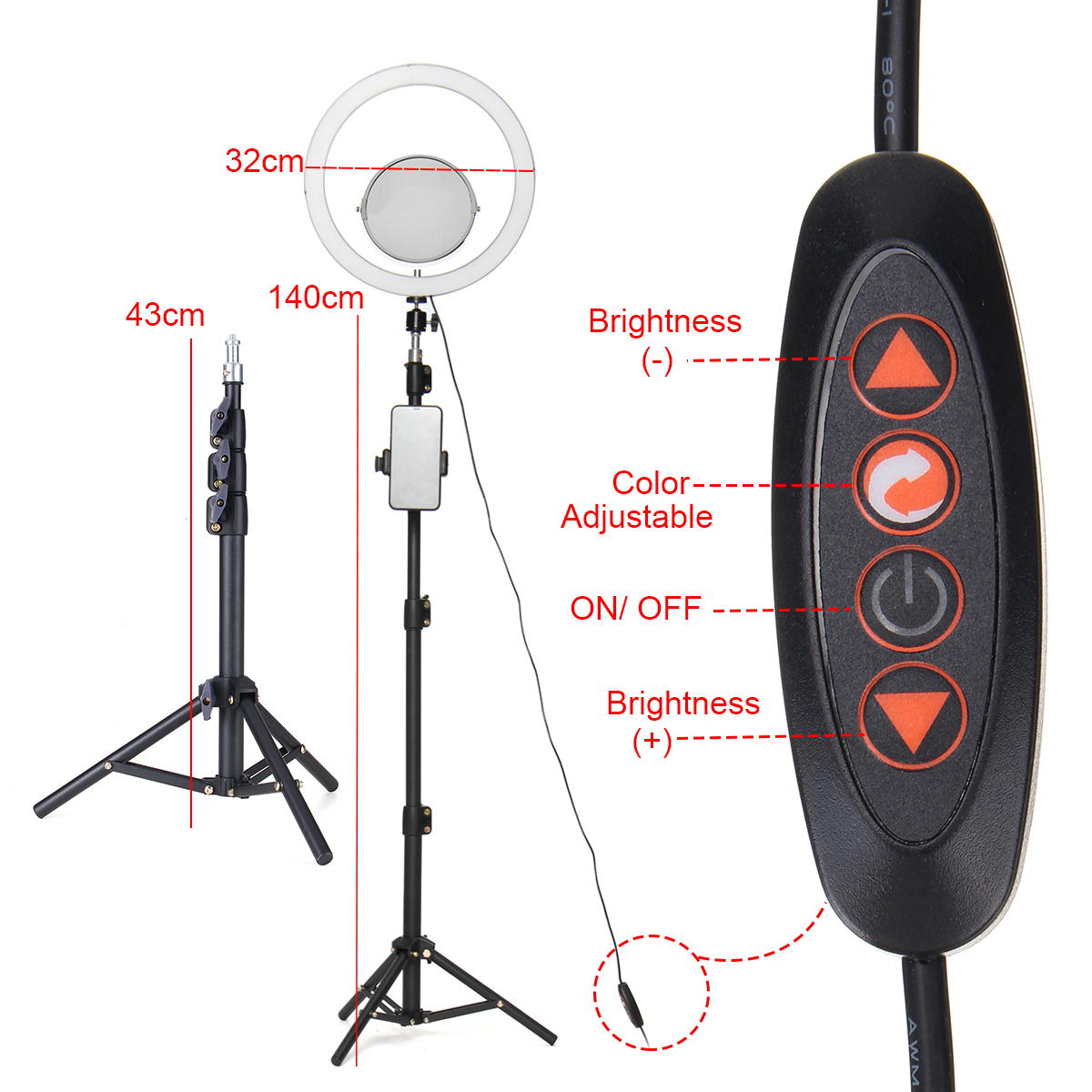 1260quot-Live-Stream-Makeup-Selfie-LED-Ring-Light-With-Tripod-Stand-Bluetooth-Remote-Control-Cell-Ph-1636006-9