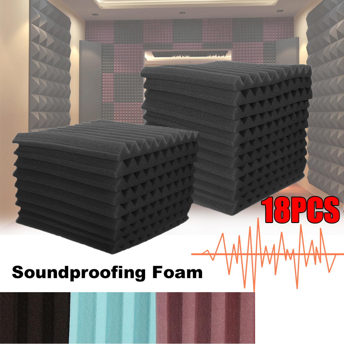 18Pcs-Acoustic-Panels-Tiles-Studio-Soundproofing-Sponge-Foam-Absorbing-Pad-1737786-3