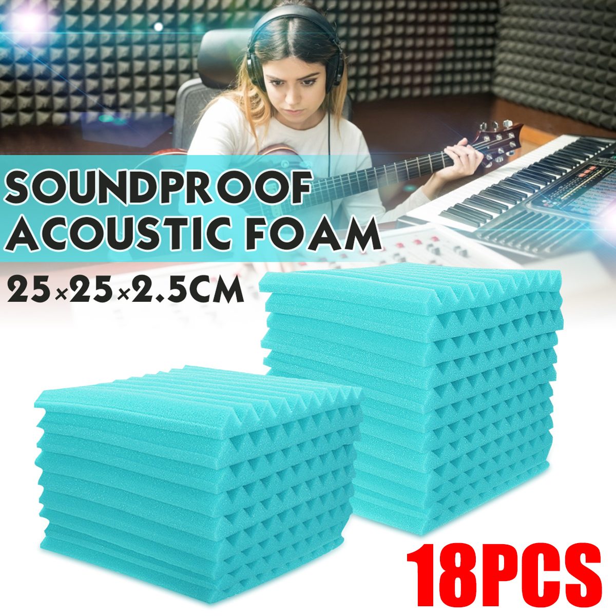 18Pcs-Acoustic-Panels-Tiles-Studio-Soundproofing-Sponge-Foam-Absorbing-Pad-1737786-4