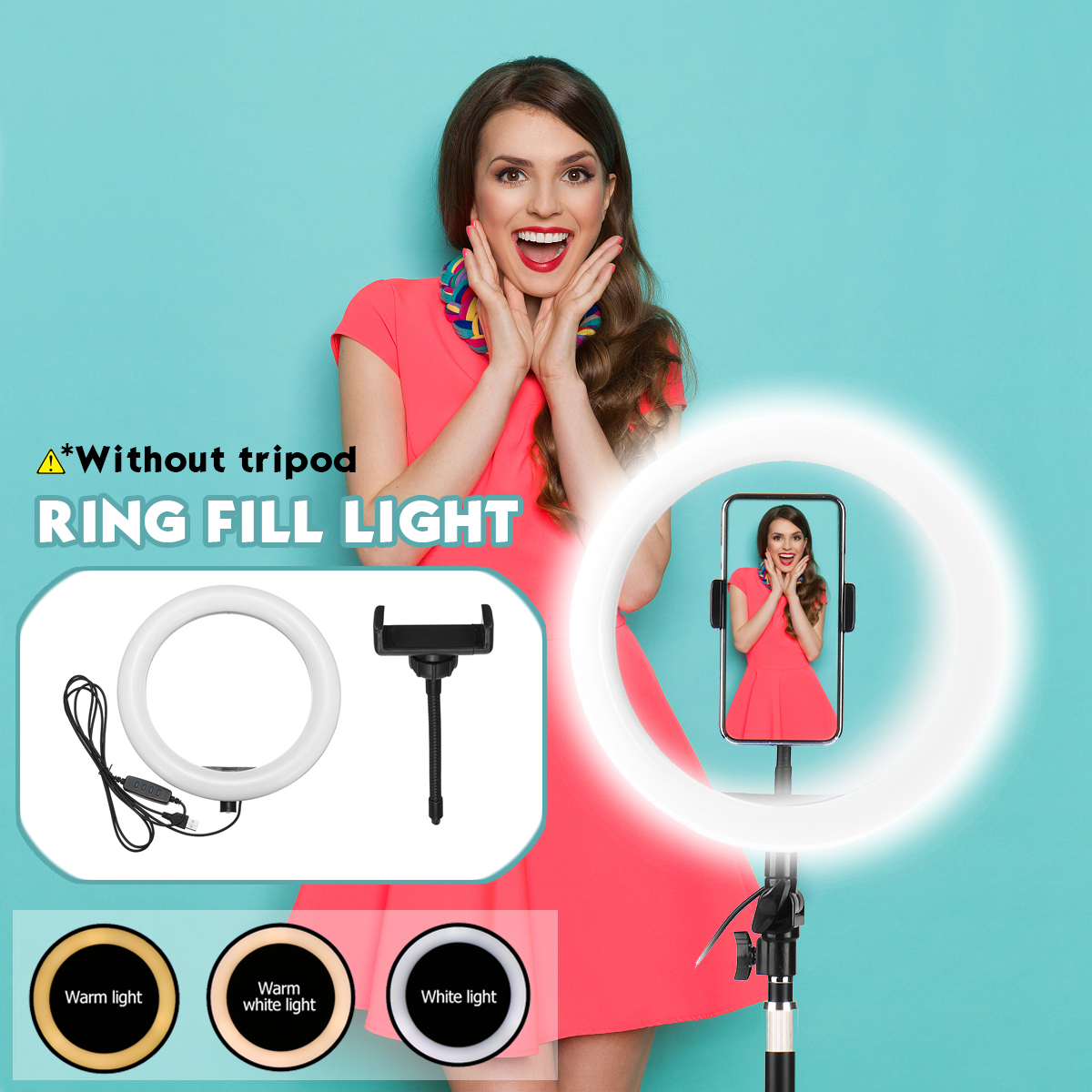 26cm-120-Lamp-Beads-LED-Ring-Light-3-Modes-Dimmable-Selfie-Light--with-Phone-Holder-for-Youtube-Stre-1716410-2