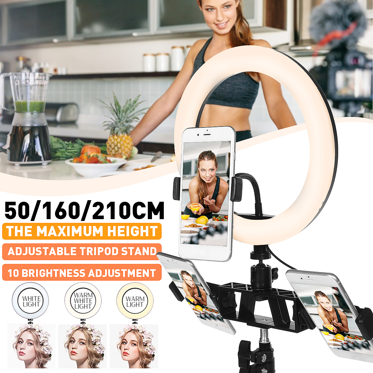 26cm-LED-Ring-Light-3-Color-10-Brightness-Dimmable-Fill-Light-with-Tripod-Stand-Dual-Phone-Clip-for--1702595-1