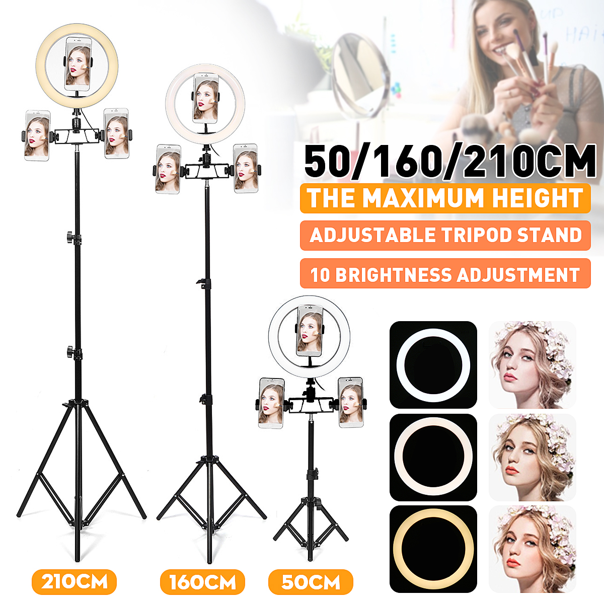 26cm-LED-Ring-Light-3-Color-10-Brightness-Dimmable-Fill-Light-with-Tripod-Stand-Dual-Phone-Clip-for--1702595-2