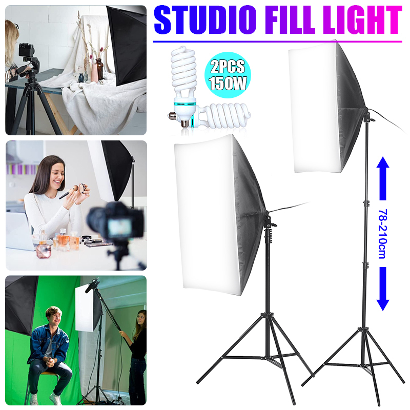 2Pcs-150W-Photography-Softbox-6000K-LED-Lighting-Lamp-Soft-Box-with-Light-Stand-Bracket-Studio-Kit-1940763-1