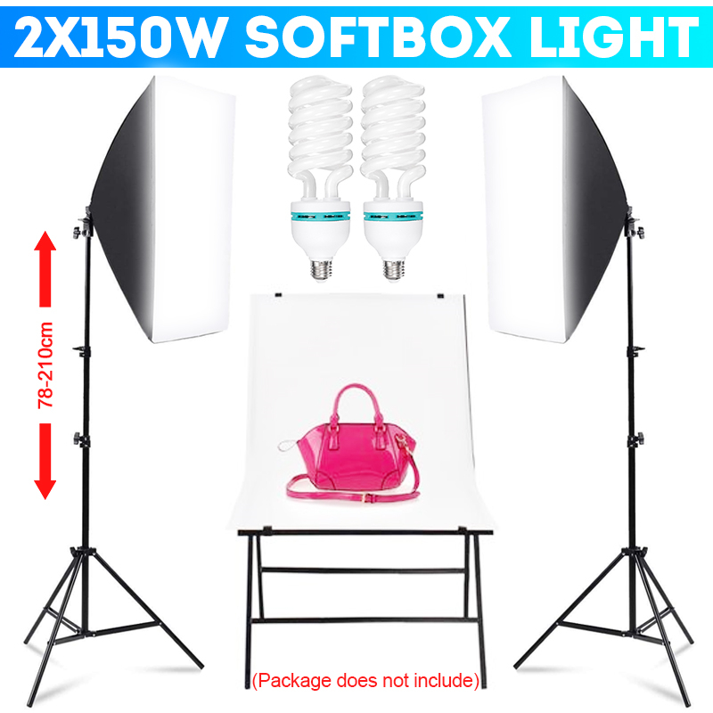 2Pcs-150W-Photography-Softbox-6000K-LED-Lighting-Lamp-Soft-Box-with-Light-Stand-Bracket-Studio-Kit-1940763-2