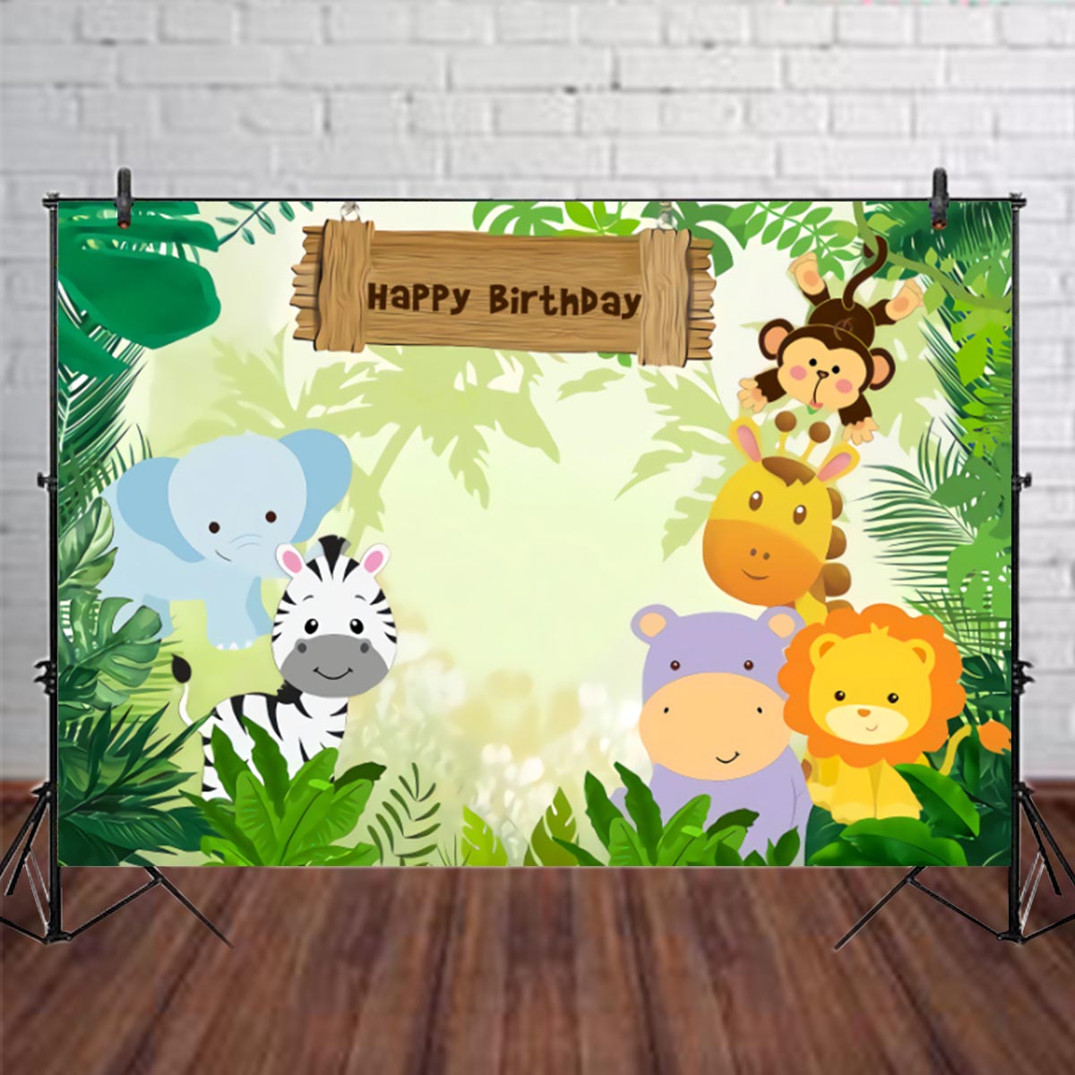 5x3FT-7x5FT-9x6FT-Jungle-Elephant-Lion-Happy-Birthday-Photography-Backdrop-Background-Studio-Prop-1636014-2