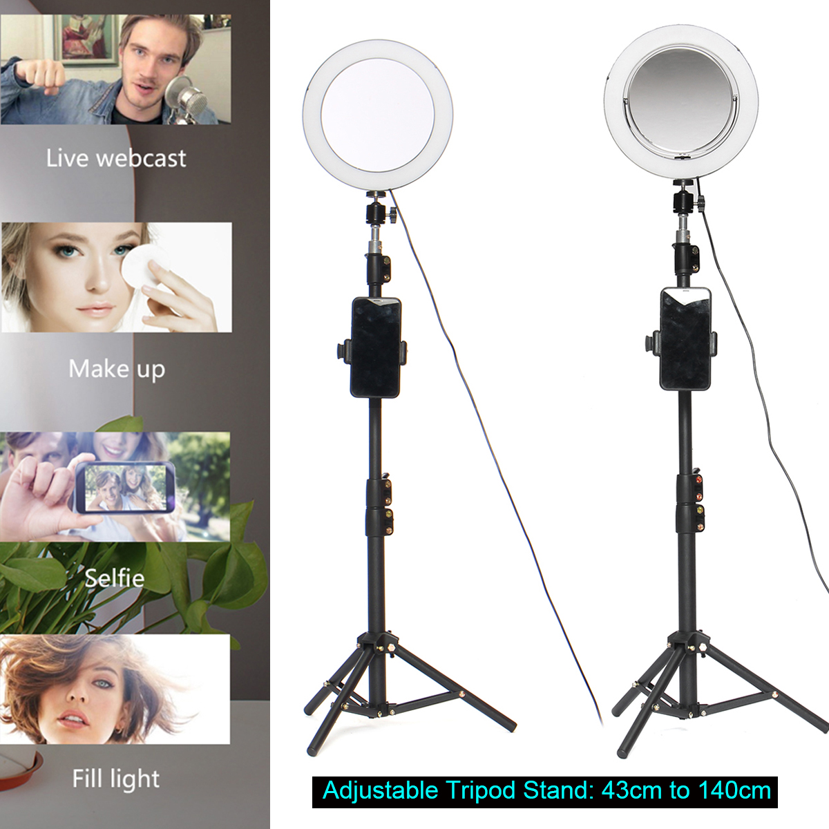866quot-Live-Stream-Makeup-Mirror-Selfie-LED-Ring-Light-Fill-in-Light-With-Remote-Control-Cell-Phone-1635844-3