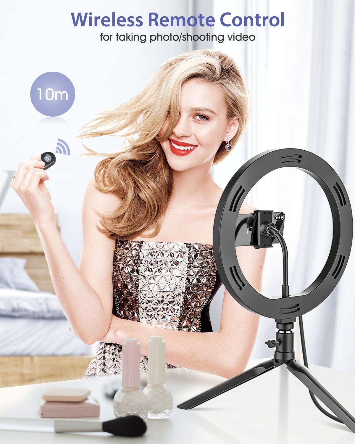 BlitzWolf-BW-SL3-10-inch-LED-Ring-Light-with-Tripod-Stand--Phone-Holder-Dimmable-Desk-Makeup-Kit-1919709-2