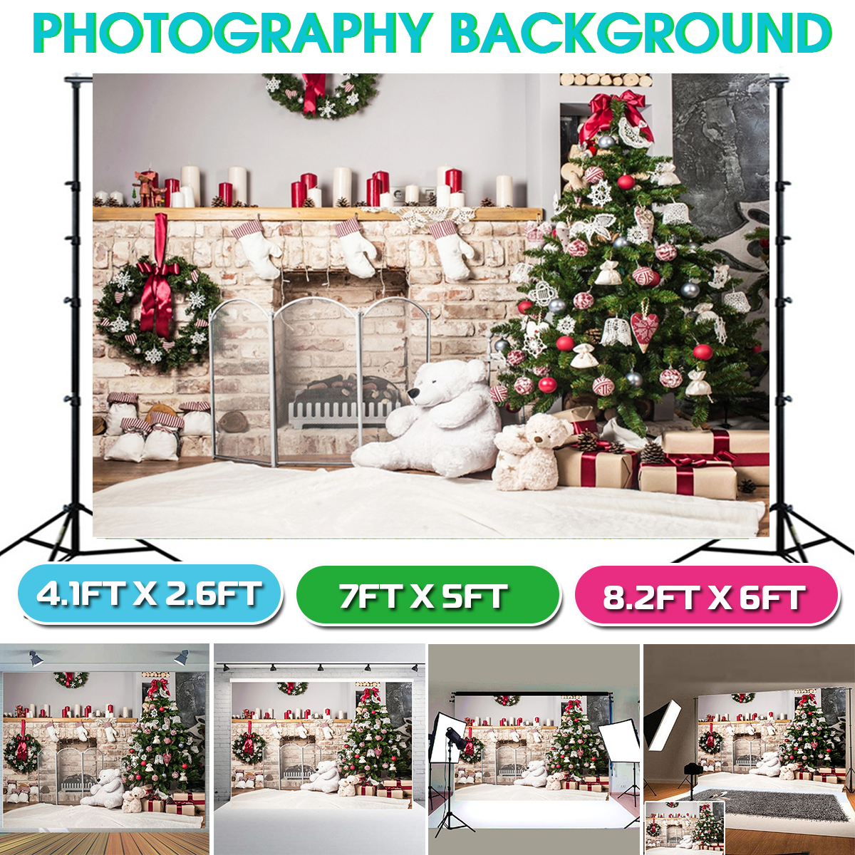 Christmas-Photography-Backdrop-3D-Tree-Brick-Fireplace-White-Bear-Printed-Vinyl-Photo-Studio-Backgro-1759899-1