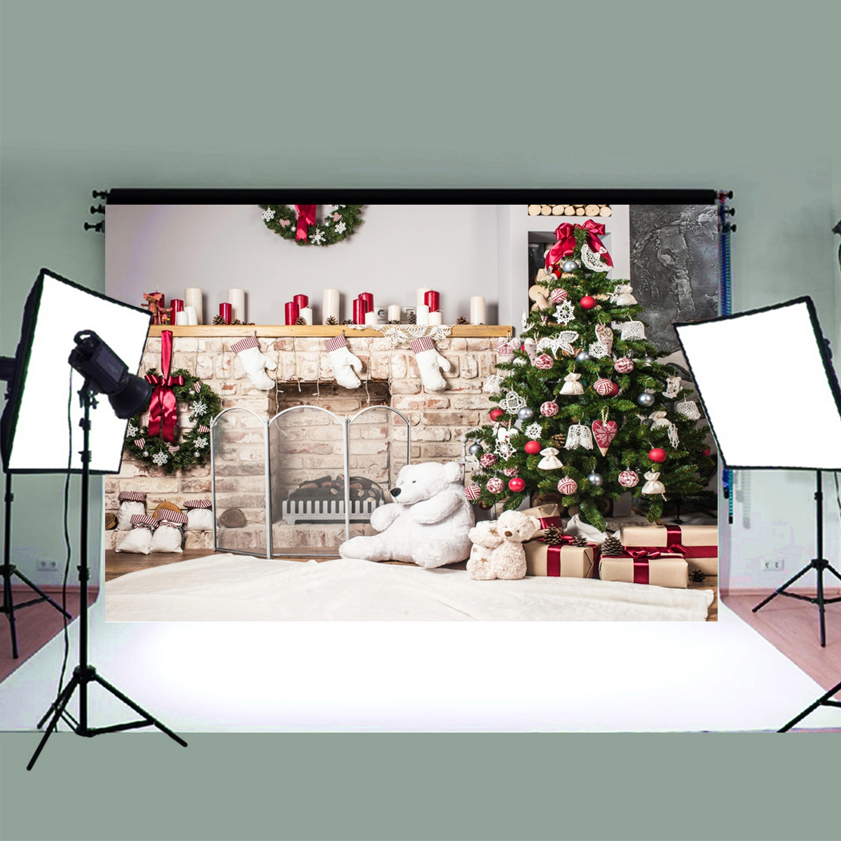 Christmas-Photography-Backdrop-3D-Tree-Brick-Fireplace-White-Bear-Printed-Vinyl-Photo-Studio-Backgro-1759899-9