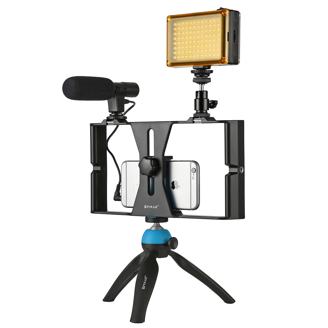 PULUZ-PKT3023-Smartphone-Video-Rig-LED-Studio-Light-Video-Shotgun-Microphone-Mini-Tripod-Mount-Kits-1285699-1