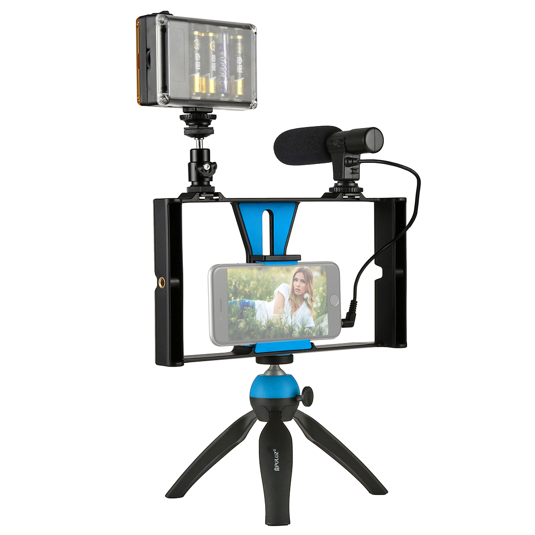 PULUZ-PKT3023-Smartphone-Video-Rig-LED-Studio-Light-Video-Shotgun-Microphone-Mini-Tripod-Mount-Kits-1285699-2