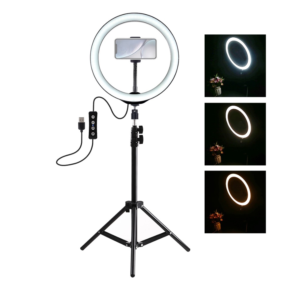 PULUZ-PKT3035-10-Inch-USB-Video-Ring-Light-with-110cm-Light-Stand-Dual-Phone-Clip-for-Tik-Tok-Youtub-1562120-1