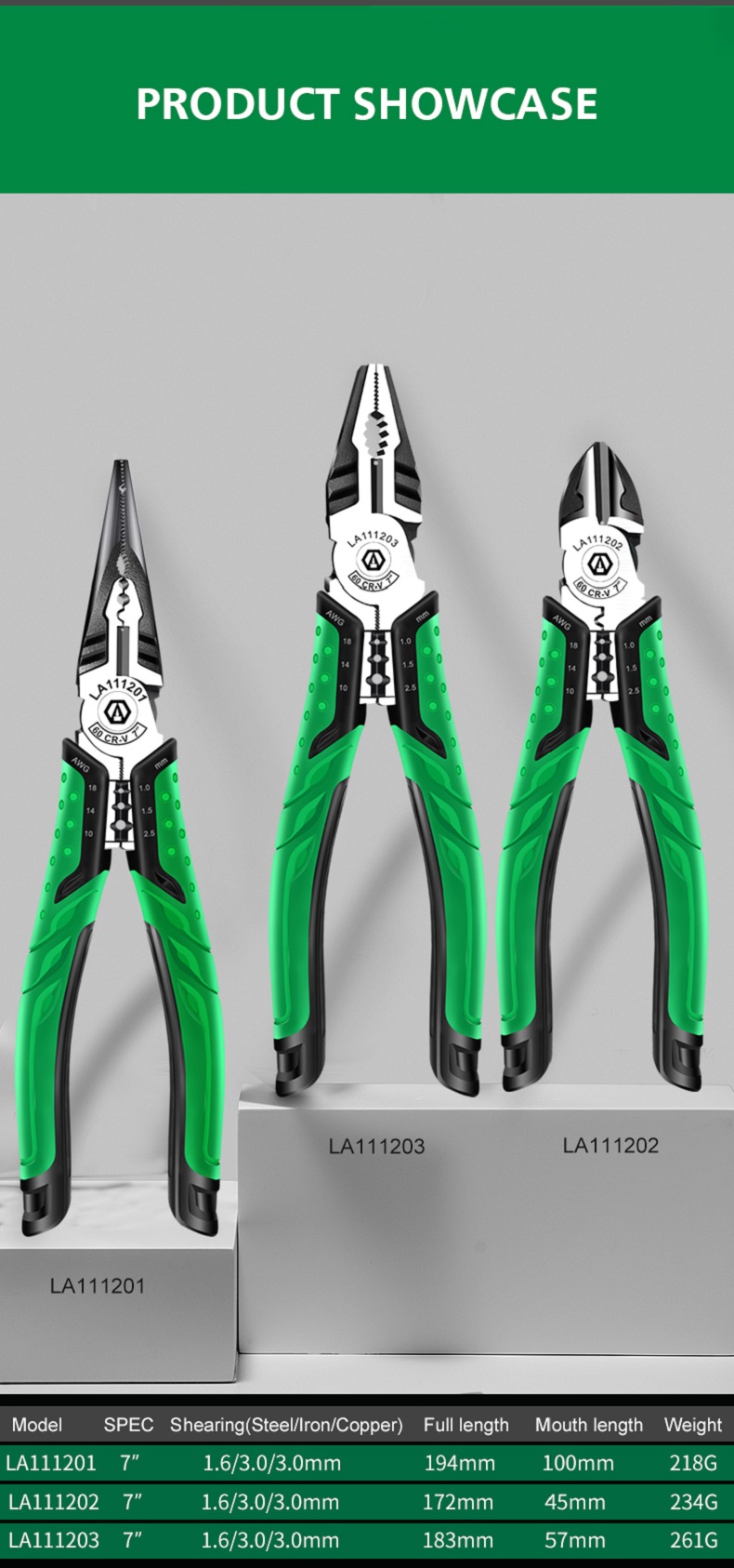 1PCS-LAOA-7inch-Multifunction-Diagonal-Pliers-Wire-Cutter-Long-Nose-Pliers-Side-Cutter-Cable-Shears--1768681-4