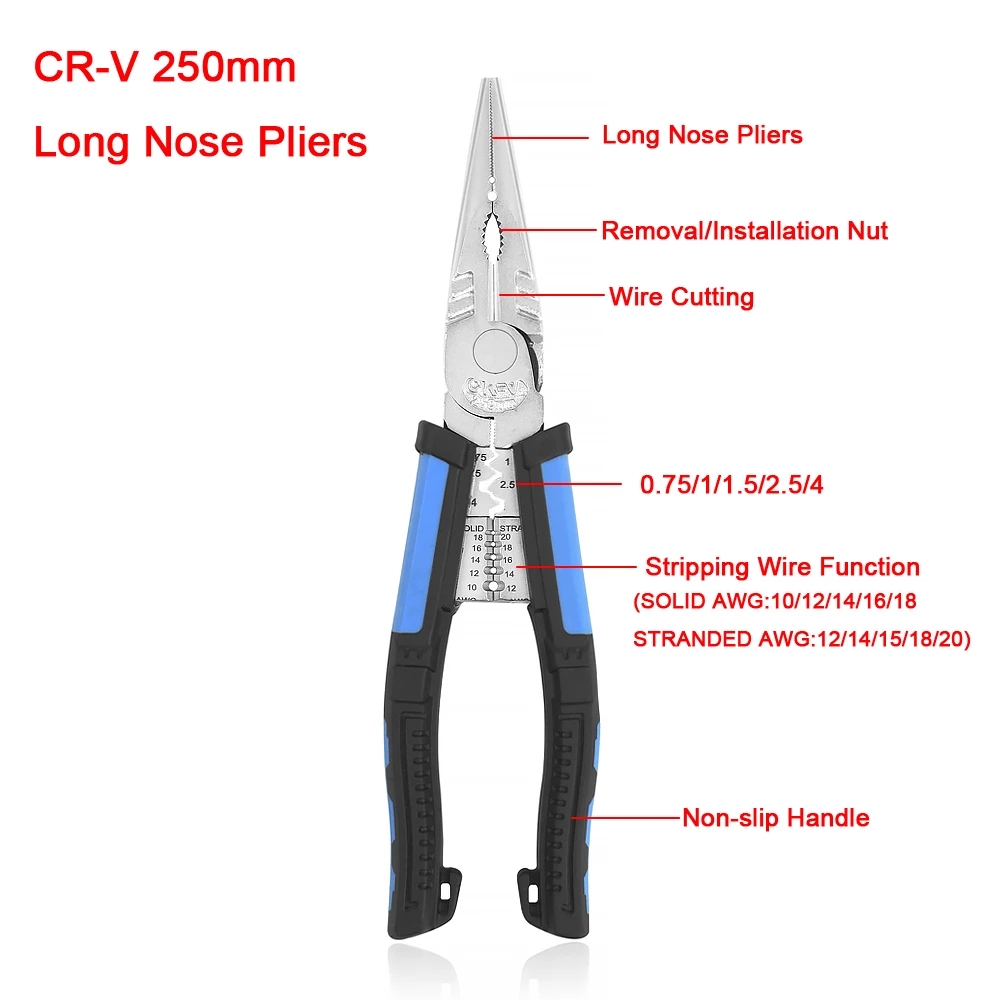 Toolour-8inch-Multitool-Long-Nose-Pliers-Wire-Stripper-Side-Cutters-Pliers-Crimping-Tool-Wire-Cutter-1757214-2