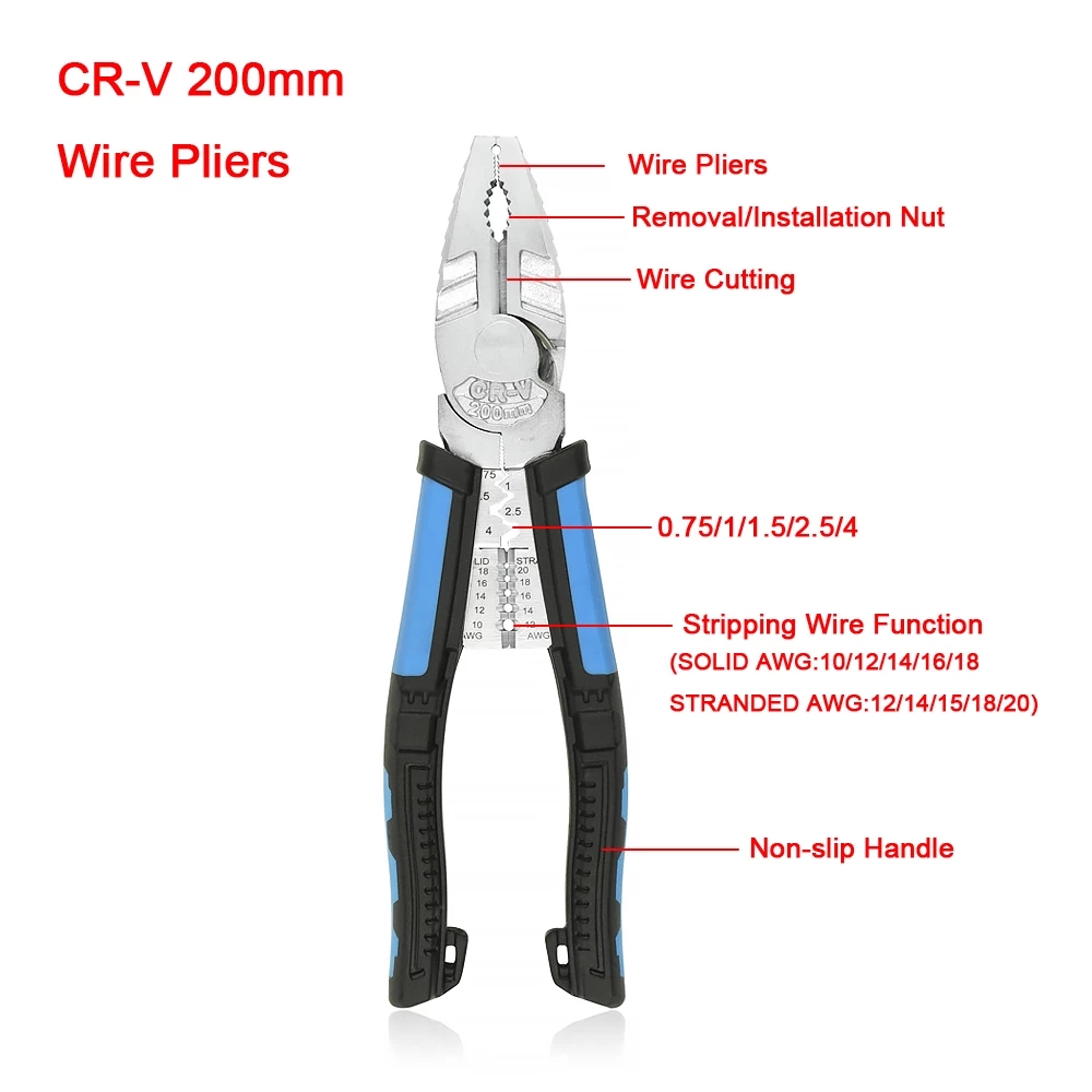 Toolour-8inch-Multitool-Long-Nose-Pliers-Wire-Stripper-Side-Cutters-Pliers-Crimping-Tool-Wire-Cutter-1757214-5