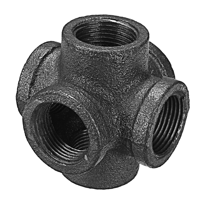 12quot-34quot-1quot-6-Way-Pipe-Fitting-Malleable-Iron-Black-Double-Outlet-Cross-Female-Tube-Connecto-1274170-1