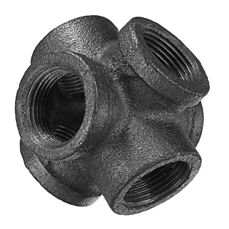 12quot-34quot-1quot-6-Way-Pipe-Fitting-Malleable-Iron-Black-Double-Outlet-Cross-Female-Tube-Connecto-1274170-2