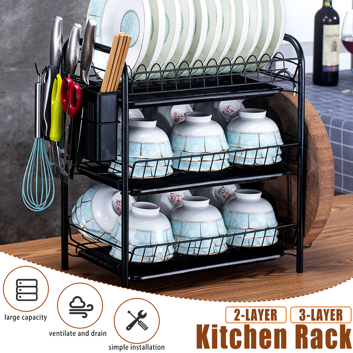 23-Tier-Stainless-Steel-Dish-Rack-Drainer-Cutlery-Kitchen-Storage-Holder-1780294-2