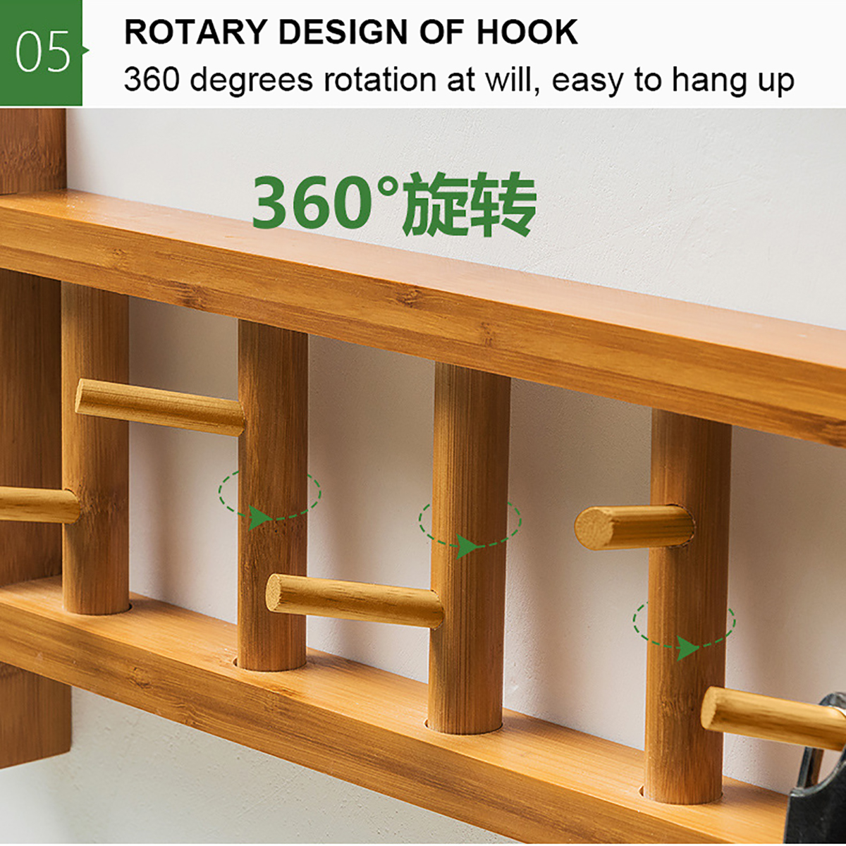 68-Hooks-360-Degree-Rotating-Coat-Rack-Wall-Mount-Rail-Wooden-Hat-Clothes-Towel-Holder-1569202-7