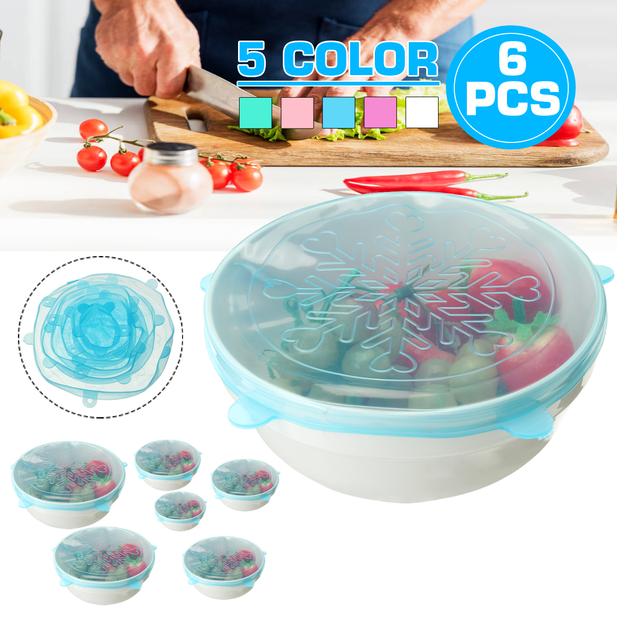 6Pcs-Colourful-Stretch-Reusable-Silicone-Bowl-Wraps-Food-Kitchen-Storage-Container-Cover-Seal-Lids-1617832-1