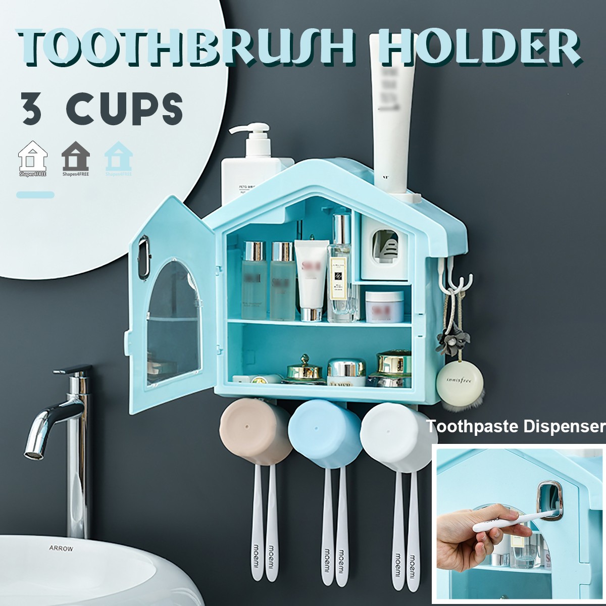 Dust-Proof-Punch-Free-Toothbrush-Holder-with-Cups-Automatic-Toothpaste-Squeezer-Dispenser-Hair-Dryer-1578335-1
