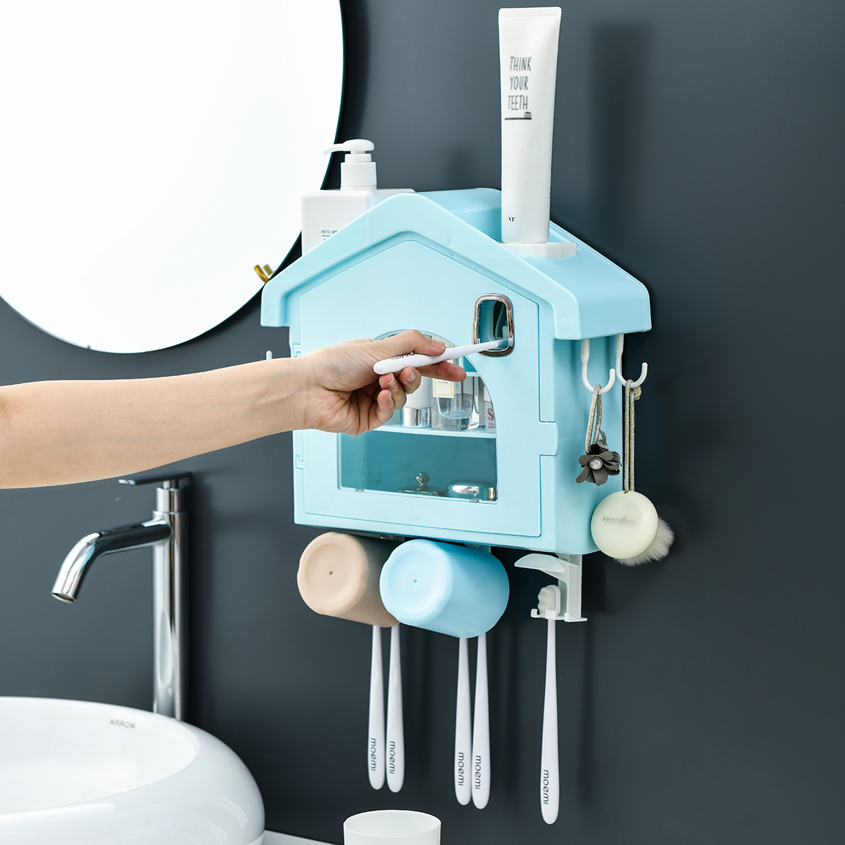 Dust-Proof-Punch-Free-Toothbrush-Holder-with-Cups-Automatic-Toothpaste-Squeezer-Dispenser-Hair-Dryer-1578335-4