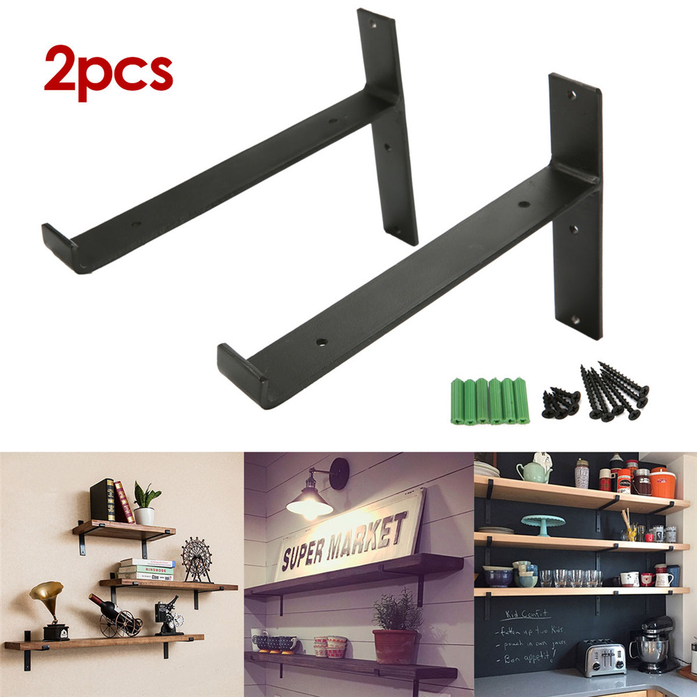 KING-DO-WAY-2Pcs-Industrial-Iron-Chunky-Solid-Wood-Shelf-Brackets-Matte-Black-Painting-for-Home-Shop-1212500-1